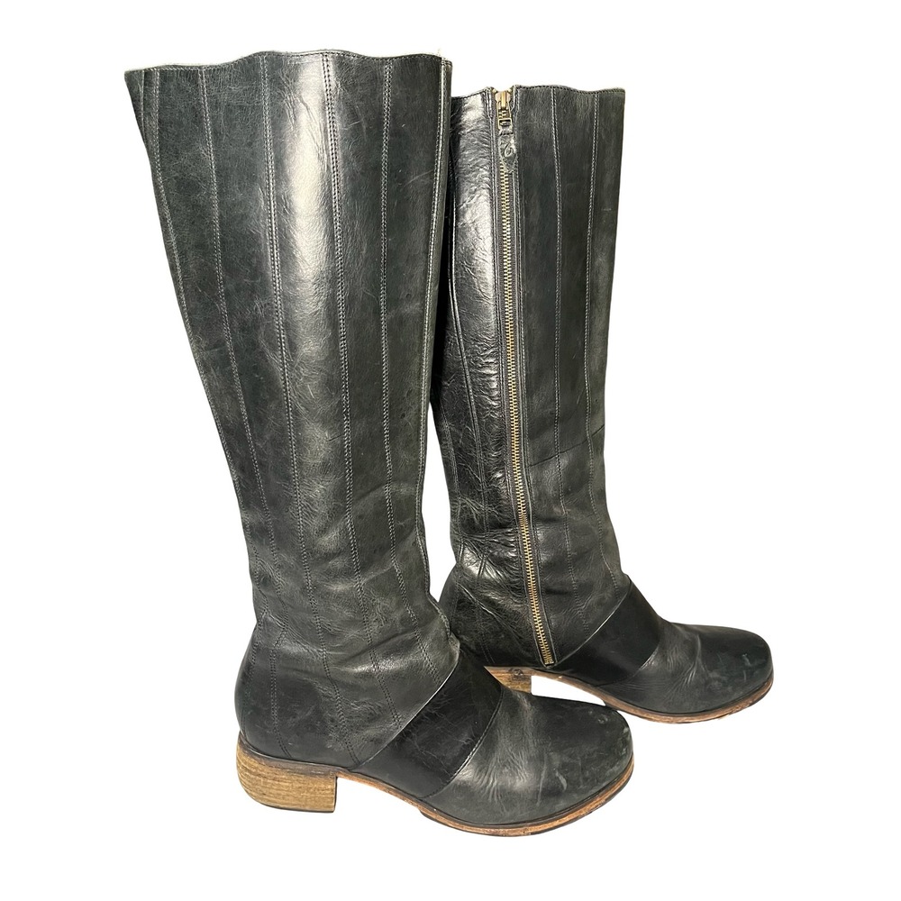 OluKai Kumukahi Women Black Leather Tall Knee High Boots Side Zip Size 10